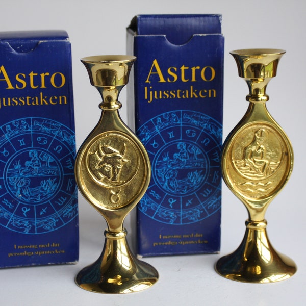 Svedese SCANDIA Brass zodia astro Candele Candelieri Toro Toro e Aquarius Porta d'Acqua e, Set di 2