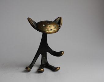Mid Century 1950s Brass / Bronze Figurine / Pipe Holder Cat by Walter Bosse, Herta Baller “Black Gold Line” style