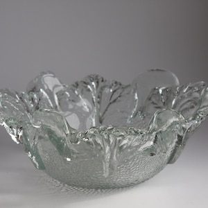 Mid-Century Finnish Glass Humppila by Pertti Santalahti Large Bowl, Brutalist 1970s Art