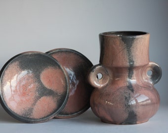 Mid Century 1960s German Pottery OTTO Keramik Modernist Vase and 2 Plates / Dishes