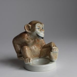Mid Century German Porcelain Monkey Ashtray, KPM Berlin ?