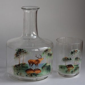 Vintage Swedish Enameled Glass Decanter Set: Handblown Scandinavian Glass