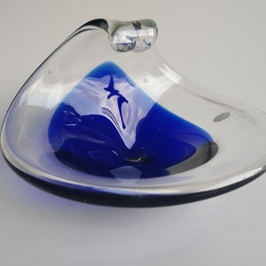 Swedish SEA Glasbruk blue vase - bowl, crystal glass, Mid Century 1970s Scandinavian Glass