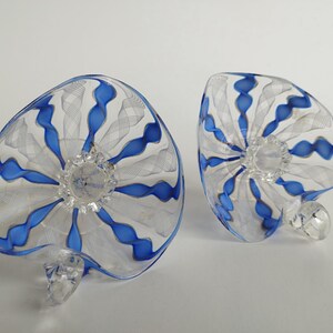 Murano Glass Candleholders, Zanfirico Filigree Glass, set of 2, Mid Century 1960s