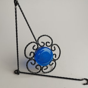 Vintage 1970s Swedish Glass Suncatcher: Blue Glass & Iron