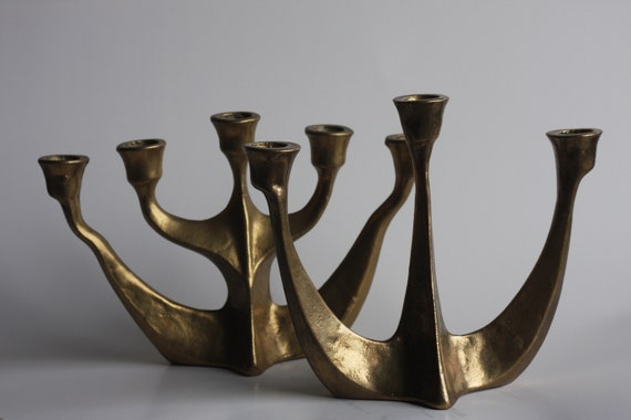 Horst Dalbeck Bronze 3-armiger Kerzenhalter, Brutalist Design, Mid