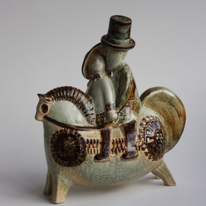 Vintage MCM 1960s-1970s SOHOLM Keramik Denmark Horse with lovers sculpture by Joseph Simon Scandinavian Pottery Søholm