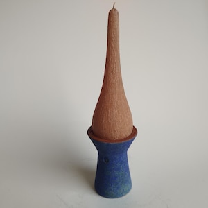 German Studio pottery candleholder, handmade, cobalt blue glaze, Vintage 1970s