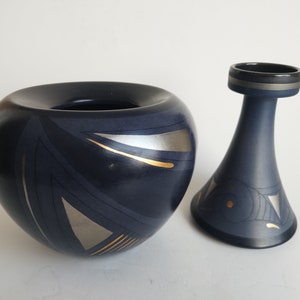 KMK Kupfermuhle ceramic vase and candleholder, design Platin, German pottery 1992