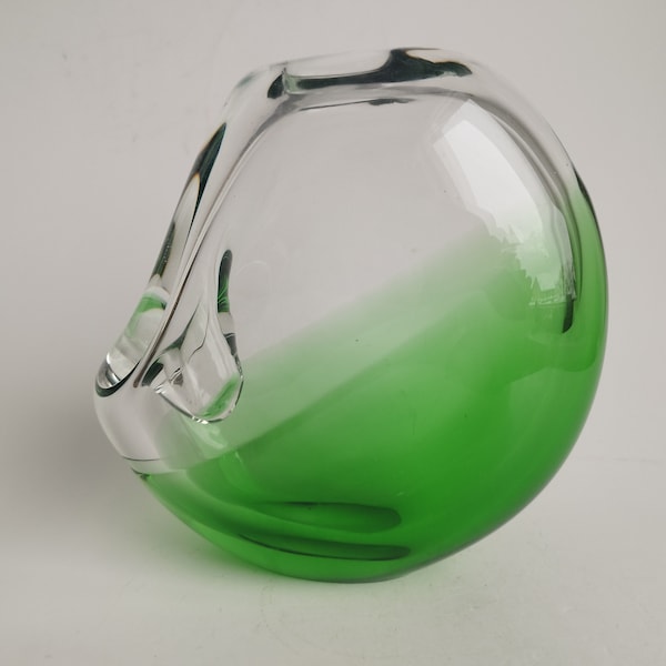 Karel Wunsch metallurgical glass vase, Skrdlovice Glassworks, vintage 1970s Czech glass