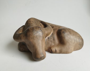 Karlsruhe Majolika - Sculpture de buffle Dietmar Liedke, édition Volkswagen Chine, poterie allemande vintage