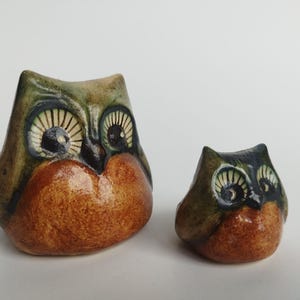 German studio pottery Heide Topferei owls, set of 2, stoneware, vintage 1970s