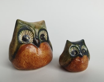 Gufi, set di 2 pezzi, in gres, ceramica artigianale tedesca Heide Topferei, vintage anni '70.