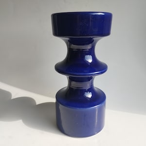 Cari Zalloni Steuler Keramik large candleholder 150/25, blue glaze, Vintage 1970s German pottery
