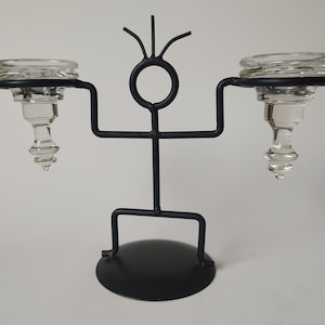 Swedish glass and iron sculptural candleholder, Erik Hoglund?, Mid Century 1970s