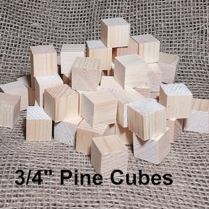 10 | 20 | 25 | 50 Unfinished 3/4&quot; Wood Cubes Pine Small Wooden Cubes Blocks Natural Pine Wood Cubes Unfinished wood  blocks .75 wooden cube