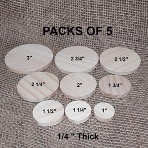 Pine Wood Round Circle Blanks (Pack of 5)  | 1/4” thick | 1, 1.25, 1.5, 1.75, 2, 2.5, 2.75, 3 | DIY Craft Circle Blanks | Unfinished