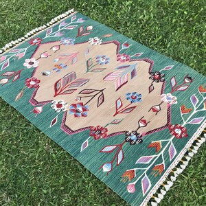 Vintage Oushak Rugs, Area rug, Turkish Kilim Rug, Tribal Rugs, Boho Rug, Handwoven Rug, Decorative Rug, Pastel Rug, Floral Rug, 4&#39;1x2&#39;9 feet