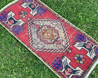 Alfombra pequeña roja, alfombra de baño, alfombra de la alfombra de la cocina, alfombra pequeña de la vendimia, 1'54x3'28 pies, alfombra pequeña de Oushak, alfombra turca pequeña, alfombra de la alfombra de la puerta, alfombras del piso