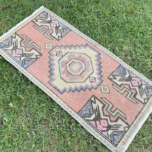 Vintage Teppich, Tür Matte Teppich, Boden Teppich, türkische Teppiche, Badematten Teppich, Oushak kleine Teppich, Boho Teppich, Flur Teppich, 1&#39;48&#39;&#39;x3&#39;08&#39;&#39; ft, 45x94 cm