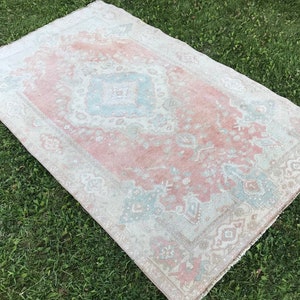 3’8&quot;x6’2&quot; ft, Nomadic Rugs, Turkish Rug, Vintage Rug, Distressed Oriental Low Pile Rug, Faded Antique Rug, Muted Oushak Rug, Wool Area Rug