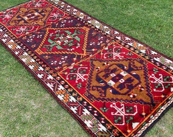 4'6 "x9'9" pies, alfombra antigua con nudos a mano, alfombra de área de piso vintage, alfombra de lana tribal nómada, alfombra turca, alfombra Oushak, alfombra vintage, decoración del hogar