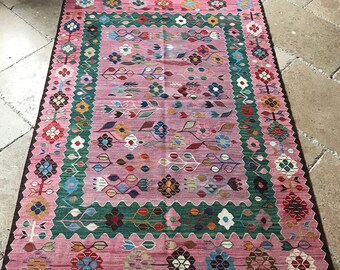 Tapis rose, tapis turc rose, rose Oushak tapis, tapis de couleur rose, tapis rose Vintage, zone rose tapis, tapis Vintage Rose, tapis de sol, 5, 10 x 3, 11 pi