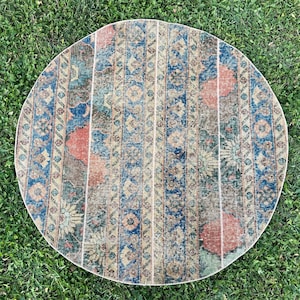 4x4 Round Rug, Hand Woven Circle Rug, Patchwork Area Round Rug, Bathroom Round Rug, Oval Boho Rug, Distressed Round Rug, Round Kitchen Rug
