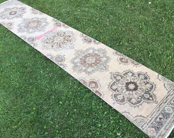 Vintage Turkse Oushak Rug Runner, Long Rug Runner, Lage Stapel 13 meter Distressed Rug Runner, Handmade Runners, Stair Rugs, 2'36 x 12'66 ft