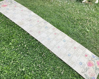 Tapijt Runner, Handgemaakte Runner, Turkse Rug Runner, Keuken Tapijten, Low Pile Distressed Oriental Oushak Runner, Vintage Rug Runner, 2'1"x9'5" ft