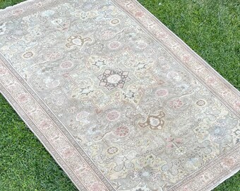 Vintage Handmade Rug, 9’5”x6’3” feet, Large Area Rug, Antique Hand Woven Rug, Oushak Rug, Turkish Carpets, Living Room Rug