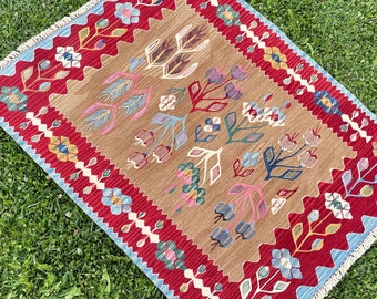 Alfombra tribal, alfombra Kilim turca vintage, Kilim vintage de lana, alfombra Oushak Kilim, alfombra nómada, alfombra de área, alfombra boho Kilim, 3'8"x3' pies