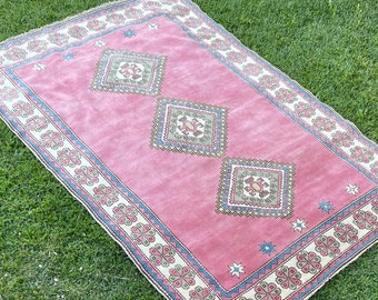 Vintage Oushak Rug, Turkish Carpet Rug, Bedroom Rug, Vintage Turkish Rug, Distressed Oversize Oriental Pink Rug, Antique Rug, 6'9"x10'3" f
