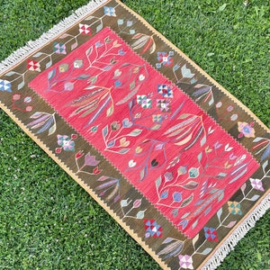 Vintage Turkish Oushak, Pink Kilim Rug, Bohemian Style, Vintage Pink Rug, Boho Kilim Rug, Beach House Rug, Floor Covering, 4’9”x3'3” ft