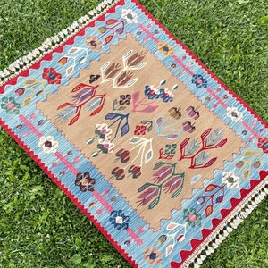 KILIM RUG, Vintage rug, Vintage Turkish Kilim Rug, Anatolian Hand Knotted Rug, Oushak rug, Multi Colored Kilim, Kids Room Rug, 3'8x3'1 ft image 1