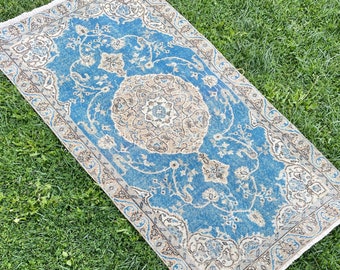 Vintage Blue Oushak Rug, Turkish Rug, Handmade Rugs, Home Living, Rugs, Hand Woven Rug, Vintage Turkish Rug, Home Rug, Blue Rug, 3'6x6'8 ft