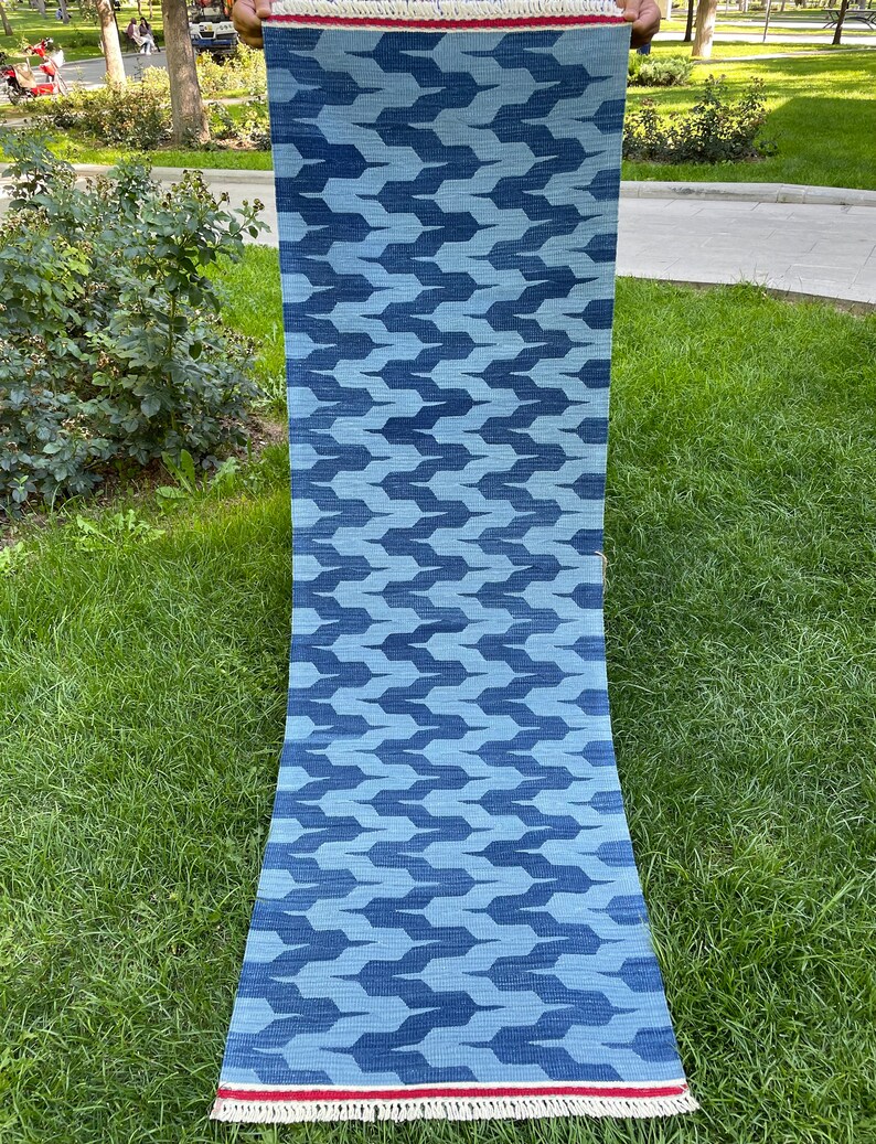 Blue Kilim Runner, Modern Kilim Runner, Kilim Rug, Scandinavian Rug, Blue Runner, Handmade Kilim Rug, Soutwestern Rug, Kilim Rug, 2’ x 6’5 image 6