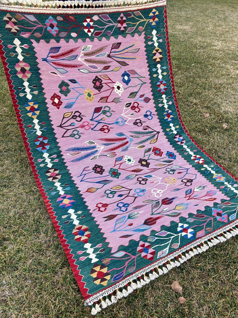 Vintage Oushak Rug Pink Kilim Rug Vintage Turkish Rug Etsy