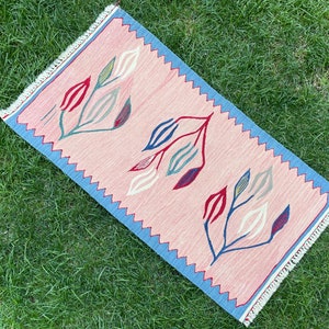 Vintage Rug, Small Rug, Handmade Pastel Door Mat Rug, Wool Kilim Bath Mat Rug, Turkish Carpet, Rug Kilim, Decorative Kilim Rug, 16x3 ft image 1