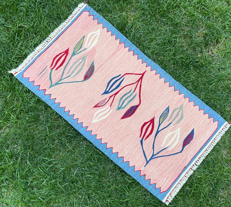 Vintage Rug, Small Rug, Handmade Pastel Door Mat Rug, Wool Kilim Bath Mat Rug, Turkish Carpet, Rug Kilim, Decorative Kilim Rug, 16x3 ft image 1