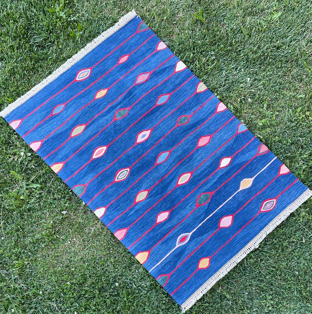 Blue Modern Kilim Rug, Turkish Kilim Rug, Vintage Rug, Rug Runner ...