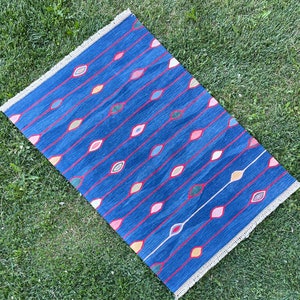 Blue Modern Kilim Rug, Turkish Kilim Rug, Vintage Rug, Rug Runner, Handwoven Rug, Oushak Rug, Bohemian Rug, Home Rug, Art Rug, 3’3”x4’9” ft