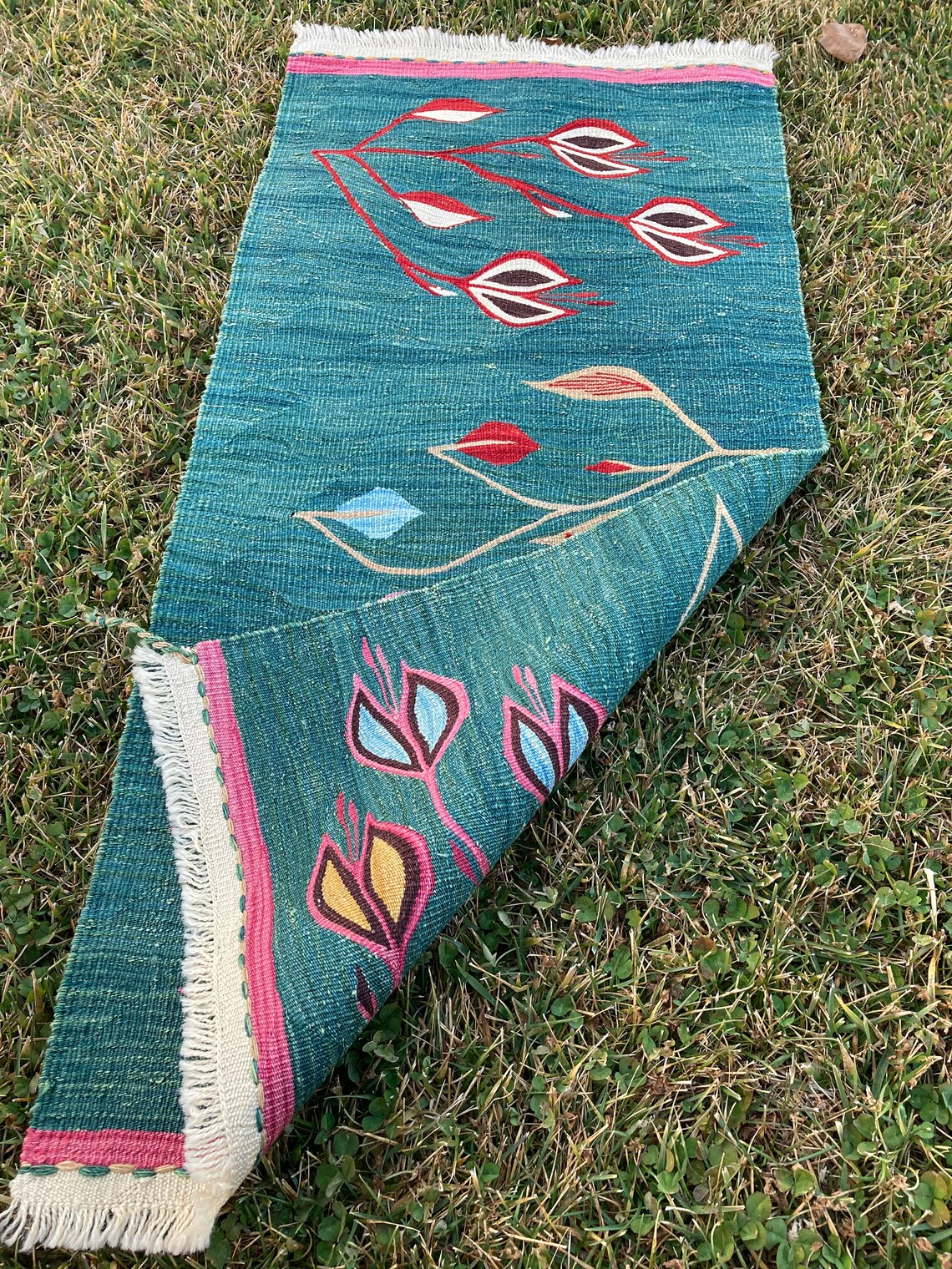 Handwoven Small Rug Green Rug Runner Rug Flower Rug Etsy