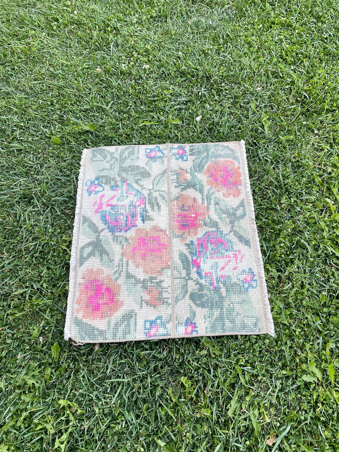 Pink and Navy Blue Square Rug Bathroom Rug Vintage Small Etsy