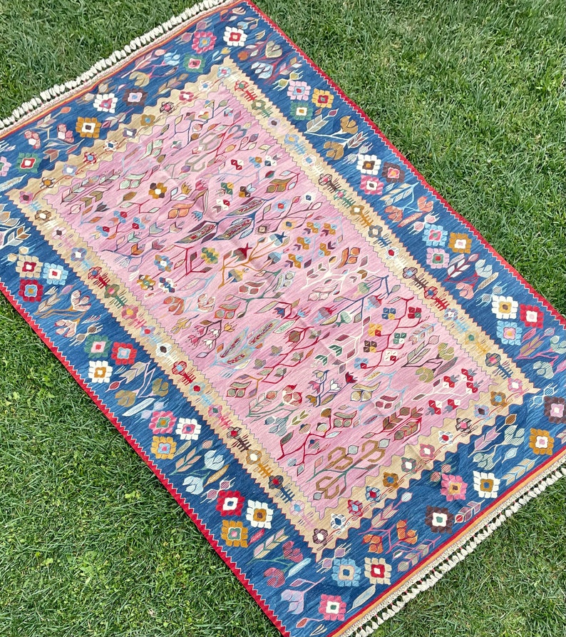 Vintage Pink Rug Turkish Pink Rug Pink Rug Oushak Rug Etsy