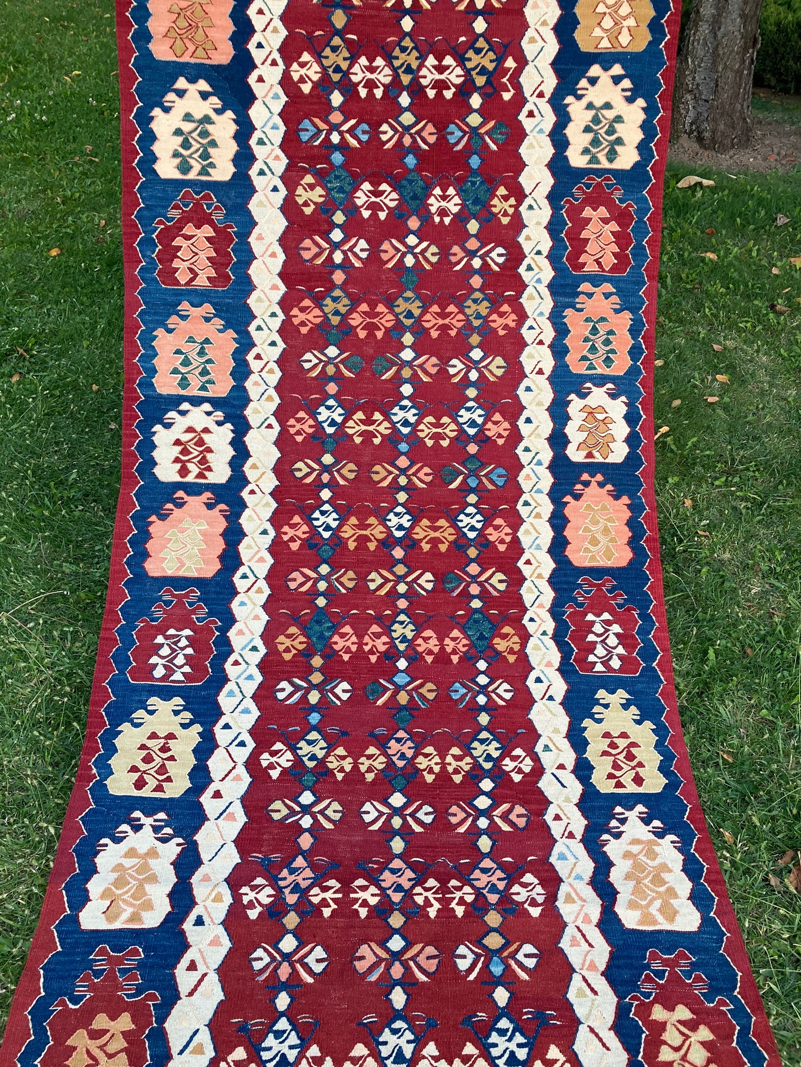 Oriental Wool Red and Blue Runner Rug Turkish Oushak Runner Etsy