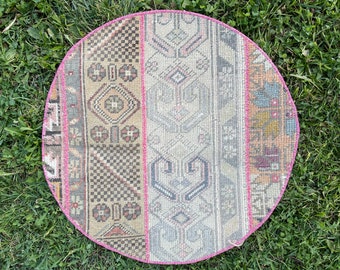 Round Rugs, Vintage Circle Home Floor Decor, Hand Woven Rug, 2’x2’ Small Round Kitchen Rug, Table Round Rug, Patchwork Rug, Bathroom Rug