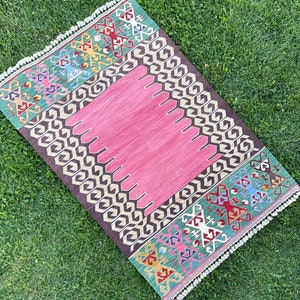 Turkish Kilim Rug, Pink Kilim Rug, Turkish Rug, Oushak Rug, Vintage Turkish Kilim Rug, Pink Runner Rug, Boho Rug, Kilim Rug, 5&#39;7x3&#39;9 ft