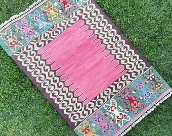 Turkish Kilim Rug, Pink Kilim Rug, Turkish Rug, Oushak Rug, Vintage Turkish Kilim Rug, Pink Runner Rug, Boho Rug, Kilim Rug, 5'7x3'9 ft