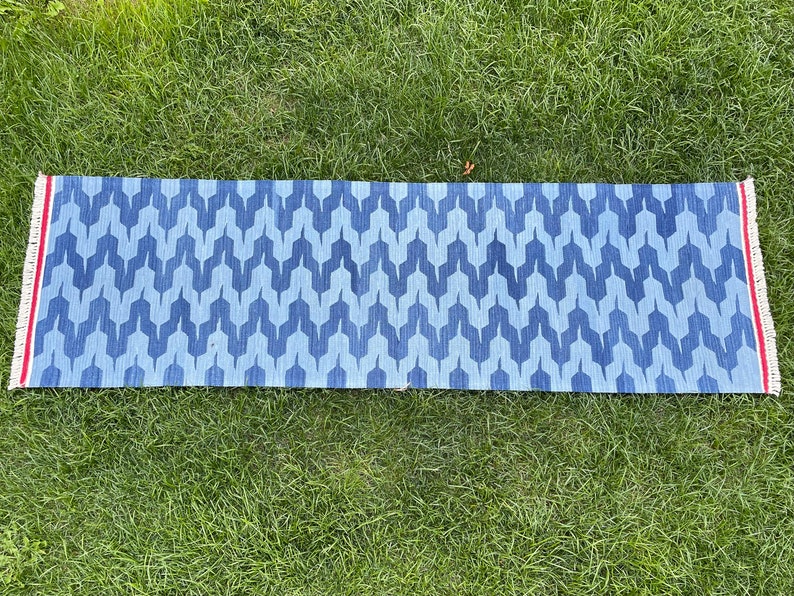 Blue Kilim Runner, Modern Kilim Runner, Kilim Rug, Scandinavian Rug, Blue Runner, Handmade Kilim Rug, Soutwestern Rug, Kilim Rug, 2’ x 6’5 image 4